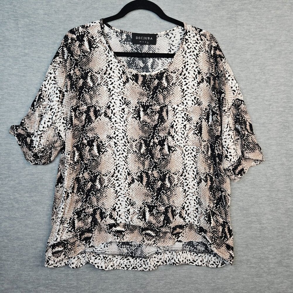 Decjuba Women's Snakeskin Printed Round Neck Short Sleeve Top Size L